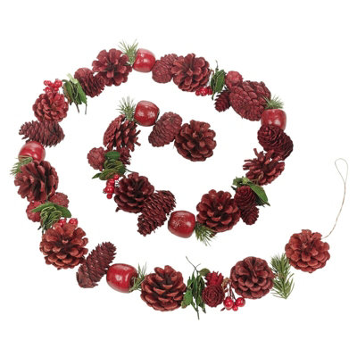 URBNLIVING 150cm Genuine Pinecone Christmas Garland Red Tree Fireplace Decor Xmas Door Wreath