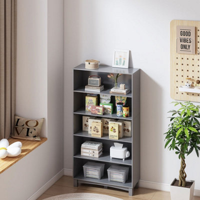 URBNLIVING 150cm Height Grey 5 Tier Wooden Bookcase Shelf Storage Display Shelving Unit