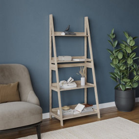URBNLIVING 150cm Height Oak Modena 4 Tier Wooden Ladder Storage Rack Display Stand Shelving Unit Bedroom
