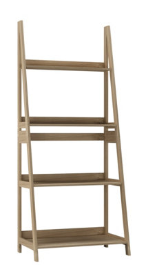 URBNLIVING 150cm Height Oak Modena 4 Tier Wooden Ladder Storage Rack Display Stand Shelving Unit Bedroom
