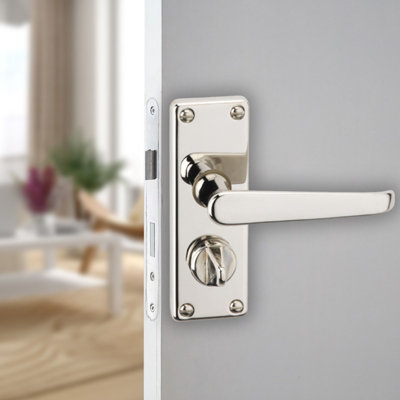 URBNLIVING 150cm Length 2 Pcs Victoria Metal & Polished Nickel Privacy Lever Latch Door Handles Set