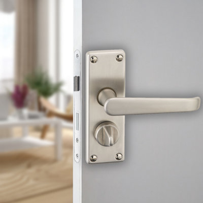 URBNLIVING 150cm Length 2 Pcs Victoria Metal & Satin Nickel Lever Latch Bathroom Door Handles Set