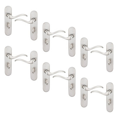 URBNLIVING 150mm Length 12 Pcs Geneva Scroll Metal & Satin Nickel Lever Latch Door Bathroom Handle Set