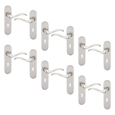 URBNLIVING 150mm Length 12 Pcs Geneva Scroll Metal & Satin Nickel Lever Latch Door Keyhole Handle Set
