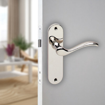 URBNLIVING 150mm Length 2 Pcs Geneva Concealed Metal & Polished Nickel Lever Latch Door Plain Handle Set