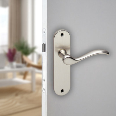 URBNLIVING 150mm Length 2 Pcs Geneva Metal & Satin Nickel Lever Latch Door Plain Handles Set