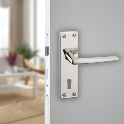 URBNLIVING 150mm Length 2 Pcs Royale Metal & Polished Nickel Lever Latch Door Keyhole Handles Set