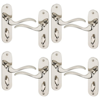 URBNLIVING 150mm Length 8 Pcs Geneva Metal & Polished Nickel Bathroom Lever Latch Door Handles Set