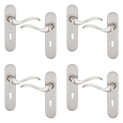 URBNLIVING 150mm Length 8 Pcs Geneva Metal & Satin Nickel Keyhole Lever Latch Door Handles Set