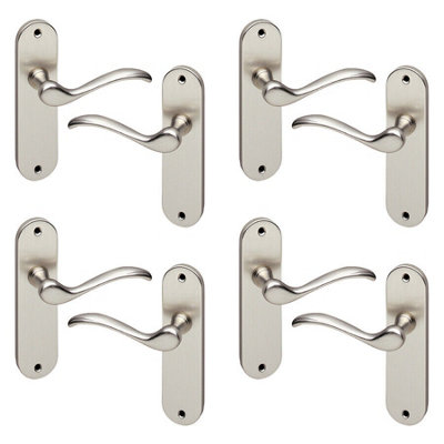 URBNLIVING 150mm Length 8 Pcs Geneva Metal & Satin Nickel Lever Latch Door Plain Handle Set