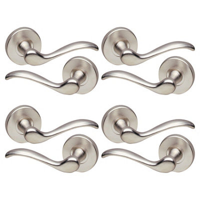 URBNLIVING 150mm Length 8 Pcs Geneva Metal & Satin Nickel Rose Lever Latch Door Handles Set