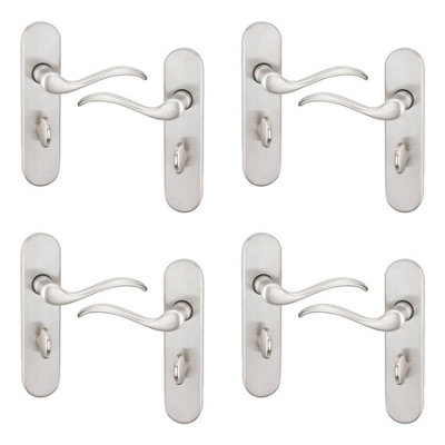 URBNLIVING 150mm Length 8 Pcs Geneva Scroll Metal & Satin Nickel Lever Latch Door Bathroom Handle Set