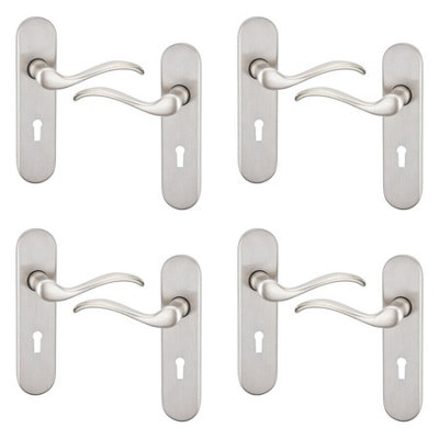 URBNLIVING 150mm Length 8 Pcs Geneva Scroll Metal & Satin Nickel Lever Latch Door Keyhole Handle Set