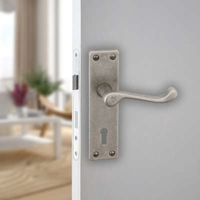 URBNLIVING 150mm Length Victorian Scroll Metal & Pewter Keyhole Lever Latch Door Handle