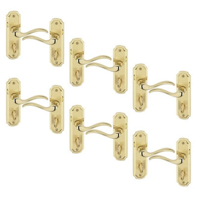 URBNLIVING 157cm Length 12 Pcs Constance Metal & Polished Brass Bathroom Lever Latch Door Handles Set