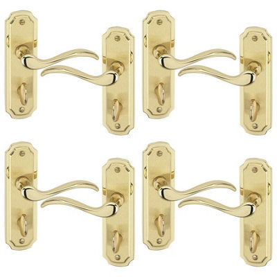URBNLIVING 157cm Length 8 Pcs Constance Metal & Polished Brass Bathroom Lever Latch Door Handles Set