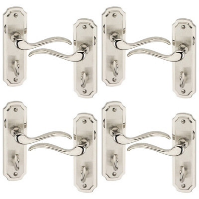 URBNLIVING 157cm Length 8 Pcs Constance Metal & Satin Nickel Bathroom Lever Latch Door Handles Set