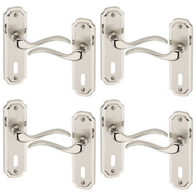 URBNLIVING 157cm Length 8 Pcs Constance Metal & Satin Nickel Keyhole Lever Latch Door Handles Set