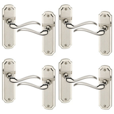 URBNLIVING 157cm Length 8 Pcs Constance Metal & Satin Nickel Plain Lever Latch Door Handles Set