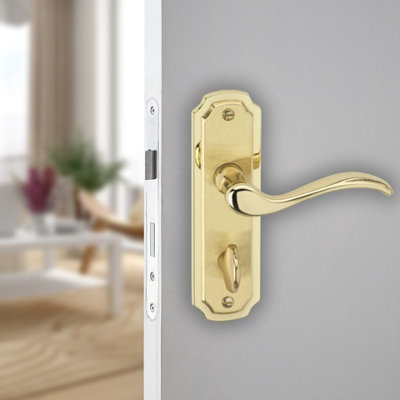 URBNLIVING 157mm Length 2 Pcs Constance Metal & Polished Brass Lever Latch Bathroom Door Handles Set