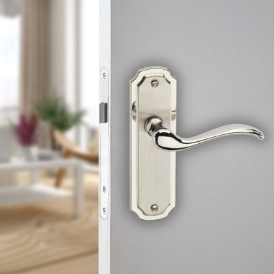 URBNLIVING 157mm Length 2 Pcs Constance Metal & Satin Nickel Lever Latch Door Plain Handles Set