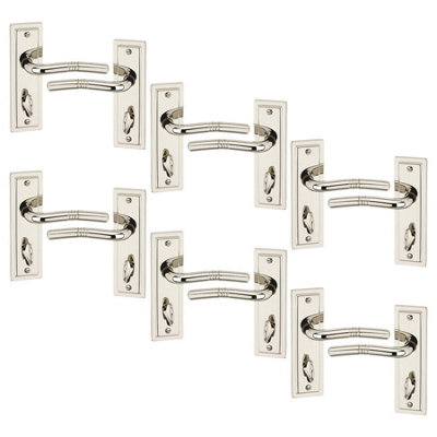 URBNLIVING 158mm Length 12 Pcs Nevada Metal & Polished Nickel Lever Latch Bathroom Door Handles Set