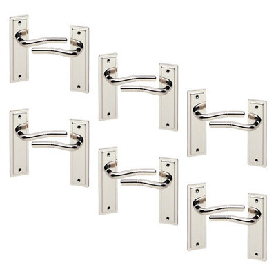 URBNLIVING 158mm Length 12 Pcs Nevada Metal & Polished Nickel Lever Latch Door Plain Handles Set