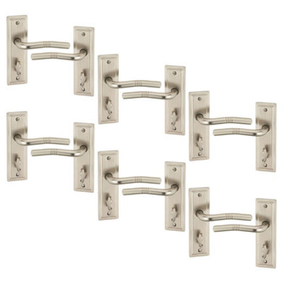 URBNLIVING 158mm Length 12 Pcs Nevada Metal & Satin Nickel Lever Latch Bathroom Door Handles Set