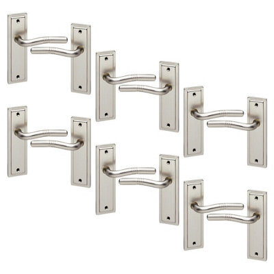 URBNLIVING 158mm Length 12 Pcs Nevada Metal & Satin Nickel Lever Latch Door Plain Handles Set