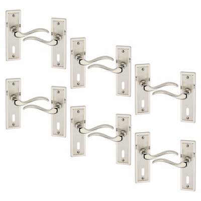 URBNLIVING 158mm Length 12 Pcs Porto Metal & Satin Nickel Lever Latch Door Keyhole Handle Set