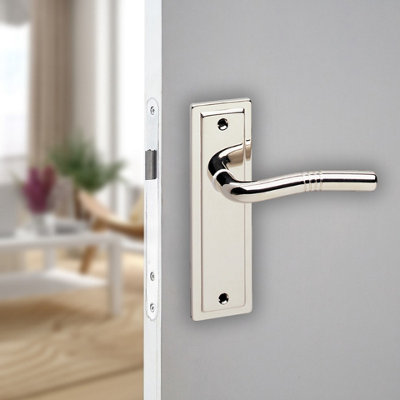 URBNLIVING 158mm Length 2 Pcs Nevada Metal & Polished Nickel Lever Latch Door Plain Handles Set