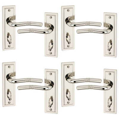 URBNLIVING 158mm Length 8 Pcs Nevada Metal & Polished Nickel Lever Latch Bathroom Door Handles Set