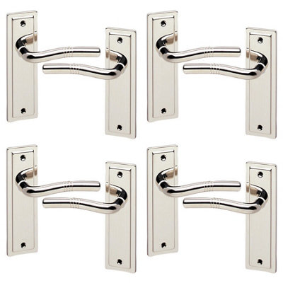 URBNLIVING 158mm Length 8 Pcs Nevada Metal & Polished Nickel Plain Lever Latch Door Handle Set