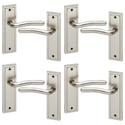 URBNLIVING 158mm Length 8 Pcs Nevada Metal & Satin Nickel Lever Latch Door Plain Handles Set