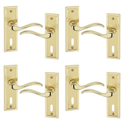 URBNLIVING 158mm Length 8 Pcs Porto Metal & Polished Brass Keyhole Lever Latch Door Handle Set