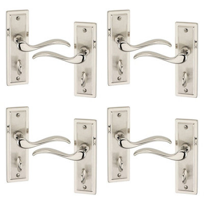 URBNLIVING 158mm Length 8 Pcs Porto Metal & Satin Nickel Lever Latch Bathroom Door Handle Set