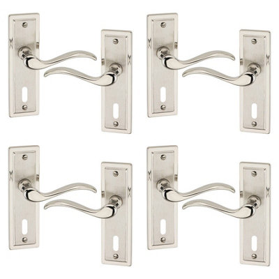 URBNLIVING 158mm Length 8 Pcs Porto Metal & Satin Nickel Lever Latch Door Keyhole Handle Set