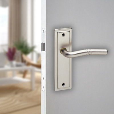 URBNLIVING 158mm Length Nevada Metal Lever Latch Door Handles Set Round Rose Internal & External Satin Nickel Plain