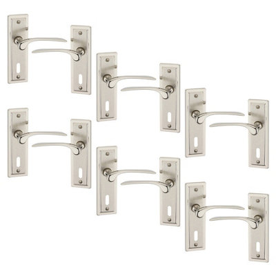 URBNLIVING 159mm Length 12 Pcs Como Dual Metal & Satin Nickel Keyhole Lever Latch Door Handles Set