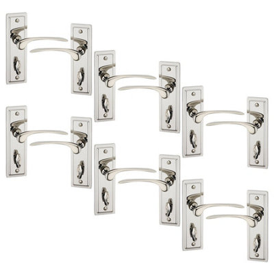 URBNLIVING 159mm Length 12 Pcs Como Metal & Polished Nickel Lever Latch Bathroom Door Handles Set
