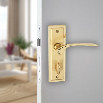 URBNLIVING 159mm Length 2 Pcs Como Dual Metal & Polished Brass Lever Latch Bathroom Door Handles Set