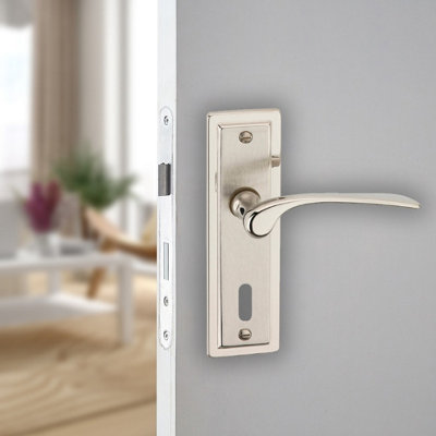 URBNLIVING 159mm Length 2 Pcs Como Dual Metal & Satin Nickel Lever Latch Door Keyhole Handles Set