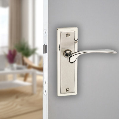 URBNLIVING 159mm Length 2 Pcs Como Dual Metal & Satin Nickel Lever Latch Door Plain Handles Set