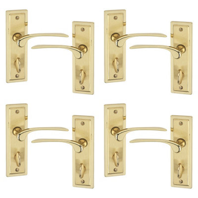 URBNLIVING 159mm Length 8 Pcs Como Dual Metal & Polished Brass Bathroom Lever Latch Door Handles Set