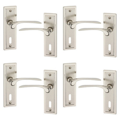 URBNLIVING 159mm Length 8 Pcs Como Dual Metal & Satin Nickel Keyhole Lever Latch Door Handles Set