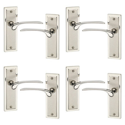 URBNLIVING 159mm Length 8 Pcs Como Dual Metal & Satin Nickel Plain Lever Latch Door Handles Set