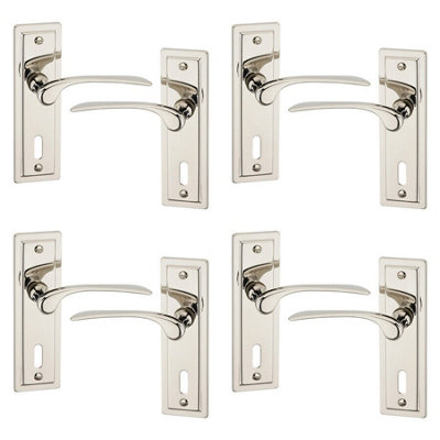 URBNLIVING 159mm Length 8 Pcs Como Metal & Polished Nickel Lever Latch Door Keyhole Handles Set