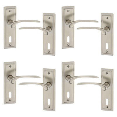 URBNLIVING 159mm Length 8 Pcs Como Metal & Satin Nickel Latch Door Keyhole Handles Set