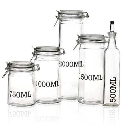 URBNLIVING 15cm Height 750ml Glass Storage Jar With Air Tight Sealed Metal Clamp Lid Tall Kitchen Cruet