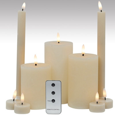 URBNLIVING 15cm Height LED Flameless Flickering Flame Wick Timer Remote ...